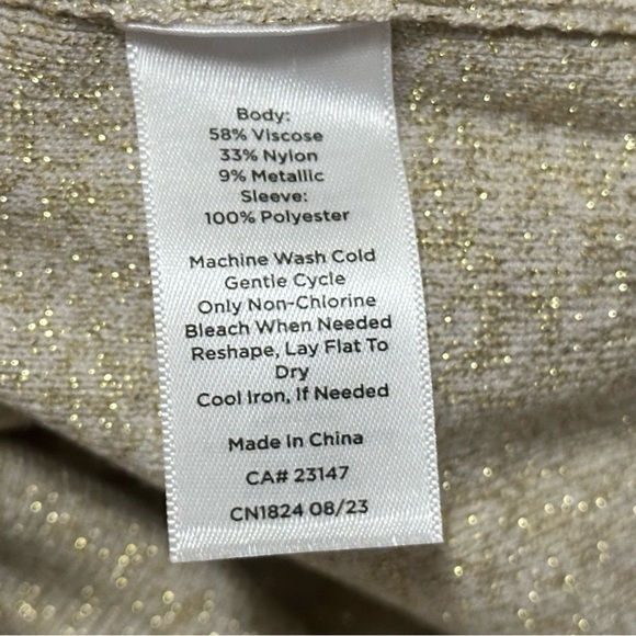 Talbots Metallic Gold Woven Sleeve V Neck Pullover Size XS - Picture 5 of 5
